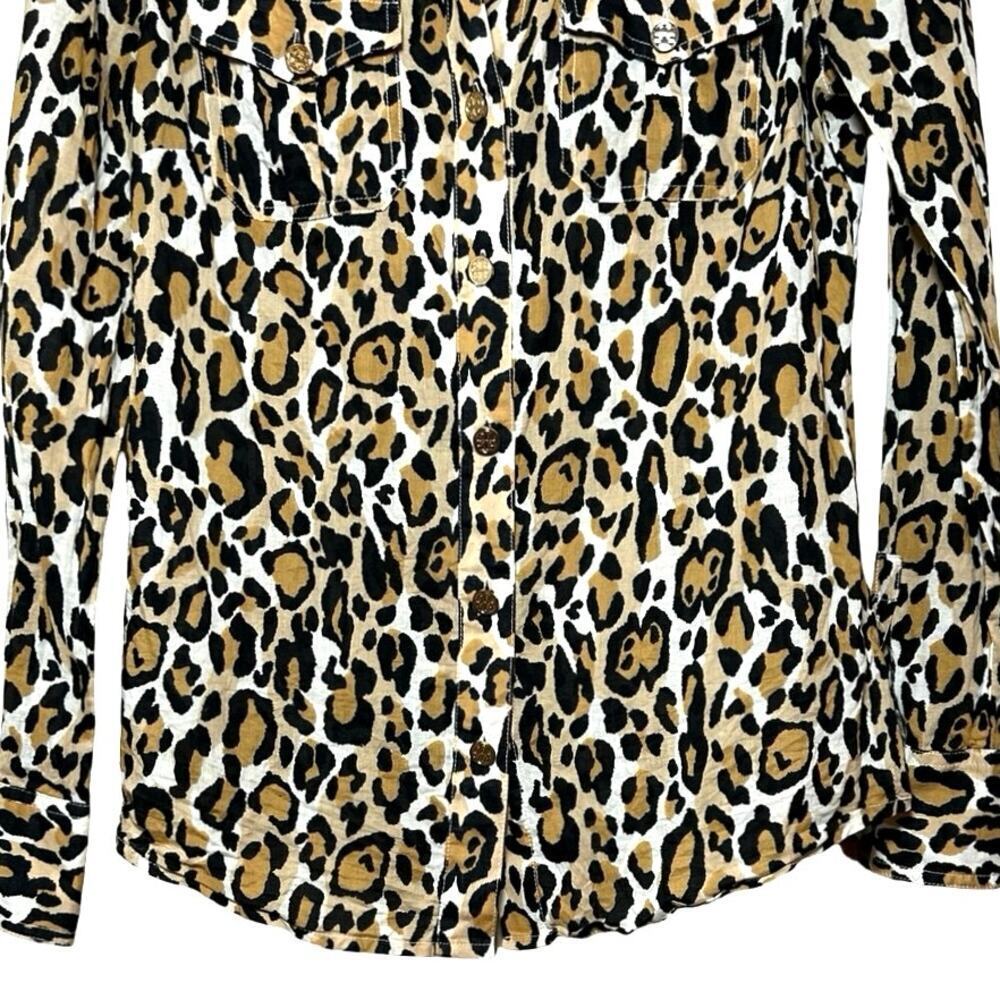 Tory Burch Women’s Leopard Print Button Down Long Sleeve Shirt Size 2 - Picture 4 of 7